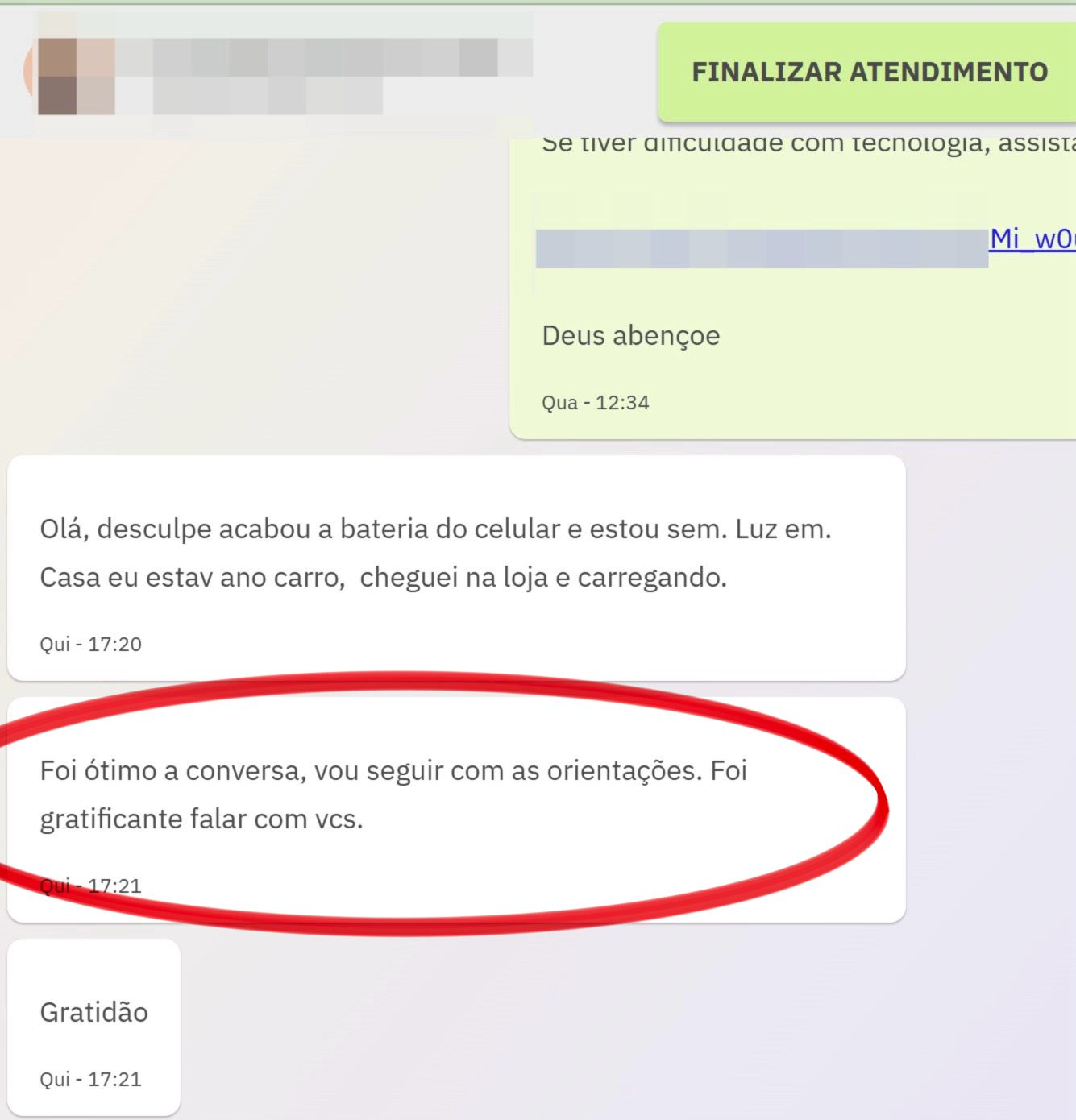 Foi otimo a conversa, vou seguir com as orientacoes. Foi gratificante