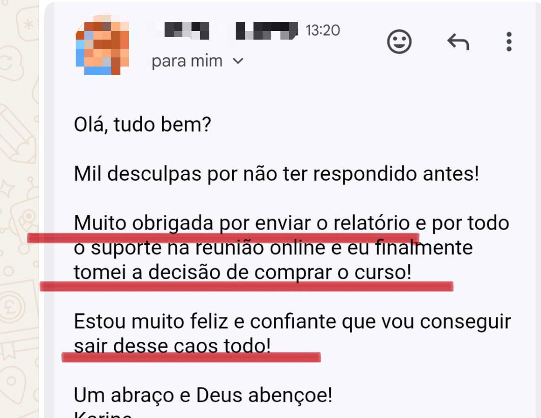 Obrigada por enviar o relatorio e por todo o suporte na reuniao online